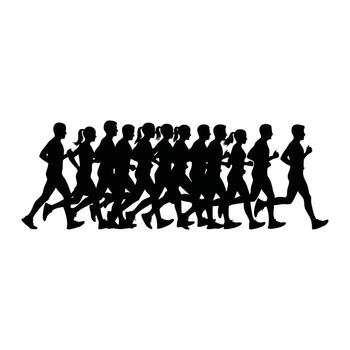 Group of Diverse People Running Together in a Coordinated Exercise or Race Event on a vector