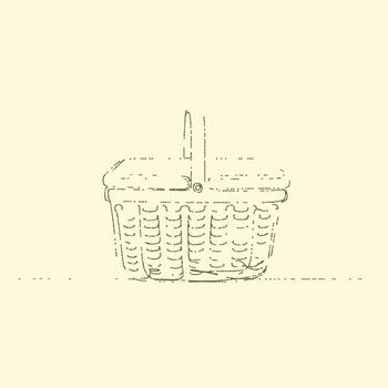 Simple Hand-Drawn Basket with Handle and Woven Pattern on Light vector
