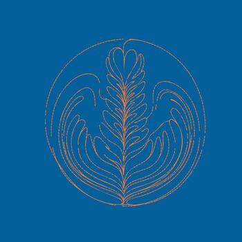 Intricate symmetrical pattern resembling a stylized plant or feather design with flowing lines and detailed curves on a solid blue vector