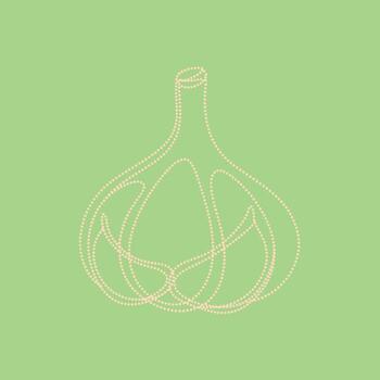 Minimalist Line Drawing of a Garlic Bulb on a Soft Green with Dotted Style vector