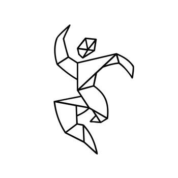 Abstract geometric figure resembling a stylized human form with angular shapes and sharp lines in a minimalistic style vector