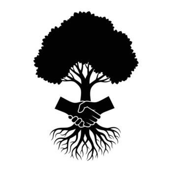 Tree with handshake and roots vector