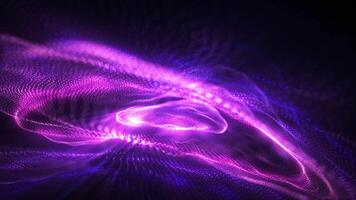 resumen digital dinámica púrpura partícula olas en contra un fondo de Moviente luz, datos fluir, y ciber tecnología. 3d representación video