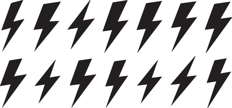 Twelve Black Lightning Bolt Icons Arranged in a Symmetrical Grid Pattern on White Background vector