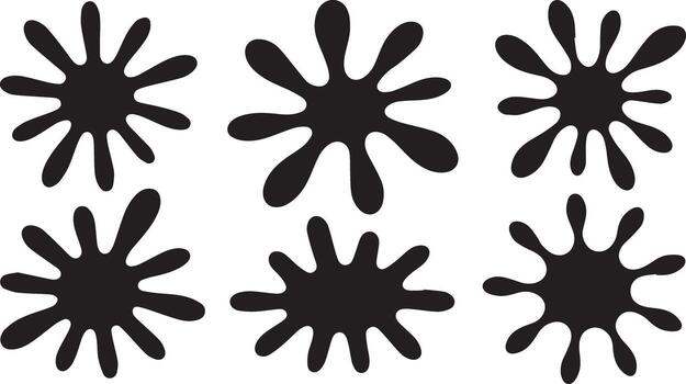 Six Stylized Black Ink or Paint Splatters, Blobs, Isolated on a White Background vector
