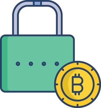 Lock bitcoin linear color icon design vector