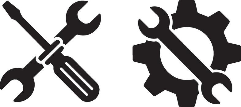 Black and White Tool Icons Screwdriver, Wrench, and Cog Design Elements vector