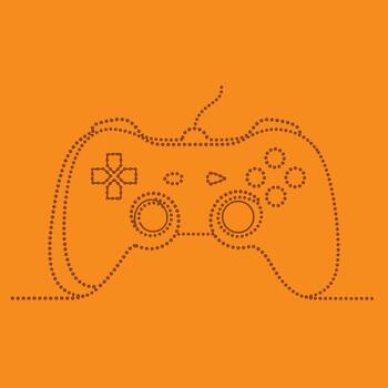 punteado contorno de un moderno juego de azar controlador con ergonómico diseño y múltiple botones en un vibrante naranja vector