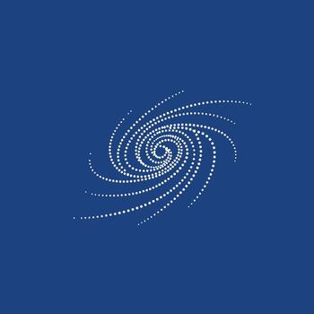 Abstract swirling pattern composed of dotted lines forming a spiral design on a solid dark blue vector