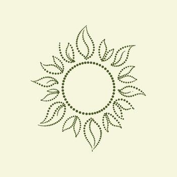 Stylized sunburst design composed of dotted lines forming a circular pattern with radiating leaf-like shapes vector