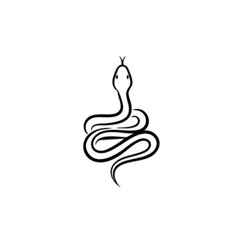 Minimalist Black and White Line Drawing of a Coiled Snake with a Simple Head and Tongue Extension vector