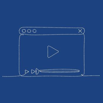 Close-up of a computer screen displaying a player interface with a play button and control bar on a dark vector