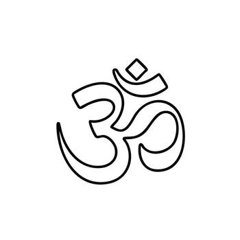 Symbolic representation of spiritual and religious significance with a stylized Om character in black outline on a vector