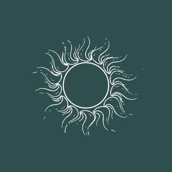 Stylized sun with flowing rays radiating outward in a circular pattern on a dark teal vector