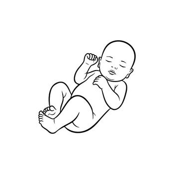 Sleeping Baby with Peaceful Expression, Lying on Back with Hand Near Face and Legs Slightly Bent, Calm and Restful Infant Resting vector
