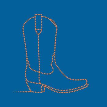Stylized outline of a cowboy boot with a spur, minimalist dotted line design on a solid vector