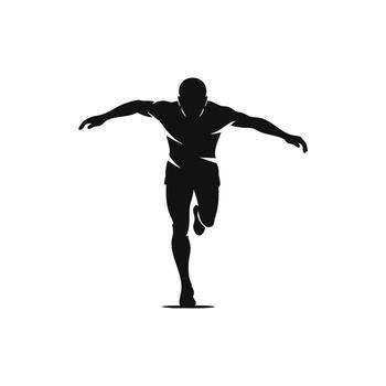 Dynamic silhouette of a sprinter running forward with arms extended, captured in motion against a plain vector