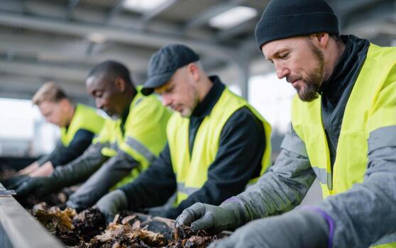 Sorting organic waste for composting at a modern facility with a dedicated team photo