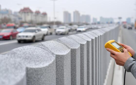Heavy soundproof fence panels tested for urban noise control along a busy highway photo