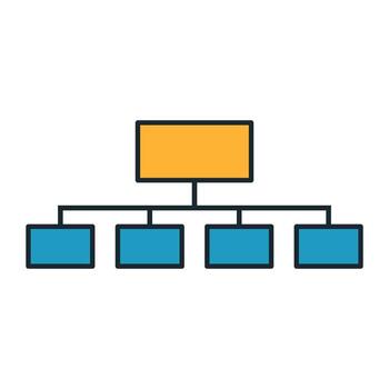 Minimal flowchart showing business management levels with color-coded rectangles and connecting lines vector
