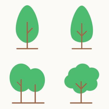 Flat graphic collection of stylized trees with different foliage shapes in nature and park theme vector