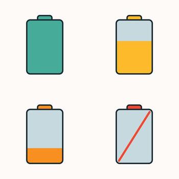 battery charge icons in modern flat design, energy level symbols for mobile interface and device status UI vector