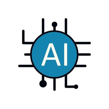 moderno ai tecnología símbolo presentando digital procesador diseño y blanco texto en azul vector