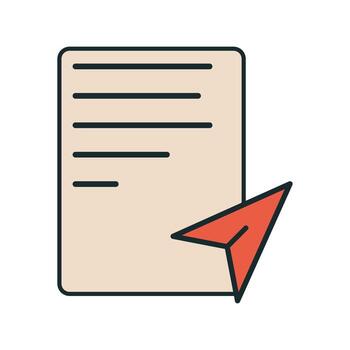 Simple outlined document with red paper airplane icon indicating sending report or sharing content vector