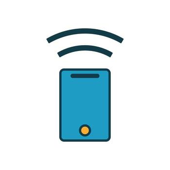 Smartphone icon with wireless connectivity signal above, simple design for communication or internet themes vector
