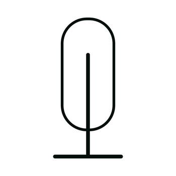 Minimal black contour drawing of stylized vertical tree with capsule-shaped canopy and thin base vector