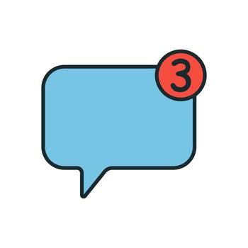 charla mensaje notificación icono con número Tres en rojo circulo en azul habla burbuja vector