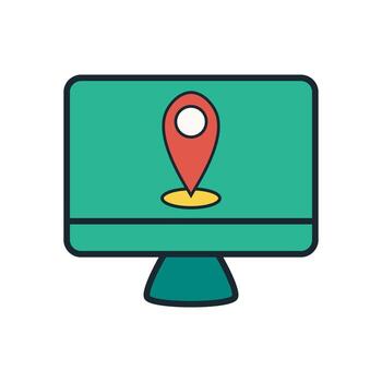 Digital map pointer illustration on teal screen with round pinpoint symbol vector