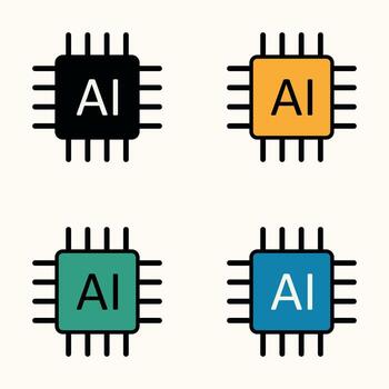 Flat design AI circuit icons representing artificial intelligence hardware components vector
