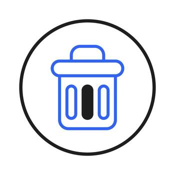 un circular icono presentando un estilizado azul y blanco basura lata significando disposición administración y vector