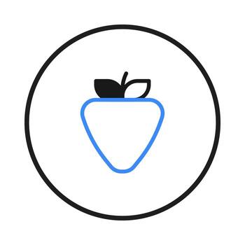 A minimalistic strawberry with a blue outline inside a black circle simple and elegant design vector