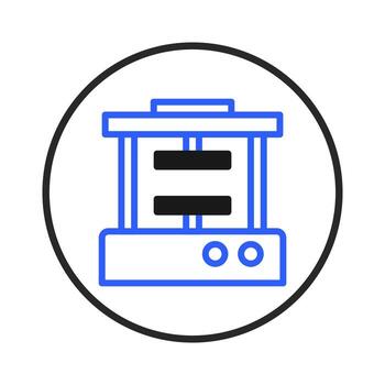 Abstract modern graphic design illustration showcases an automated machine with blue outlines vector