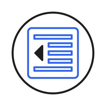 Abstract navigation icon with left arrow inside of a blue frame and circular outline design vector