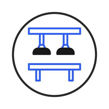 Abstract representation of industrial compression machinery with blue outlines inside a circle vector