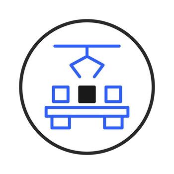 Abstract robotic arm precision handling black cube between blocks automation manufacturing vector