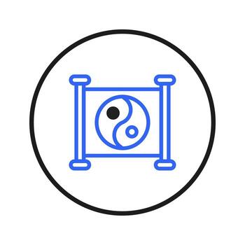 Balanced harmony depicted through a minimalist yin yang symbol within a scroll frame design vector