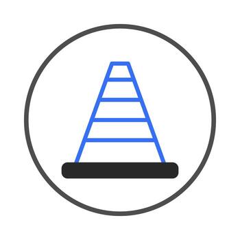 Blue cone structure within a circular border evokes safety awareness and simple geometrical design vector