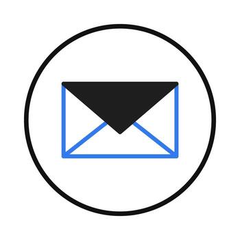 Blue framed envelope within a dark border circle representing communication and modern messaging vector