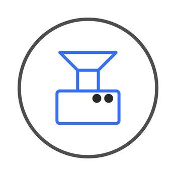 azul minimalista icono diseño transporte un dispositivo con geométrico embudo y rectangular base dentro vector