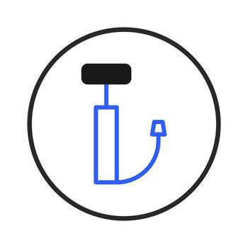 Blue outline air pump tool within a circular frame for inflating tires representation concept vector