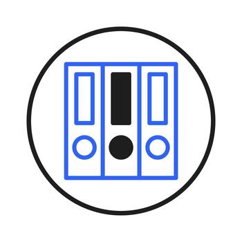 Blue outline of file cabinet icon within circle representing organization and administrative vector