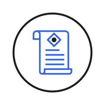 Elegant symbol depicting document scroll with emblem inside rounded frame on a crisp white vector