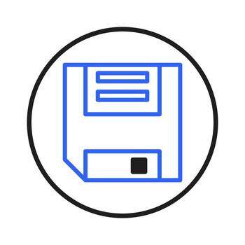 Floppy disk icon in a circle represents digital storage technology of the past and present future vector