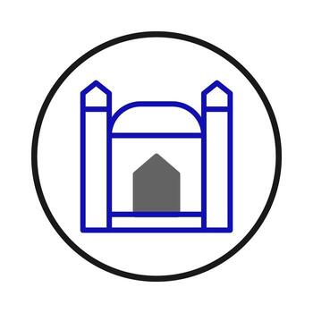 Geometric abstract representation of a building within a circle for architectural design or vector