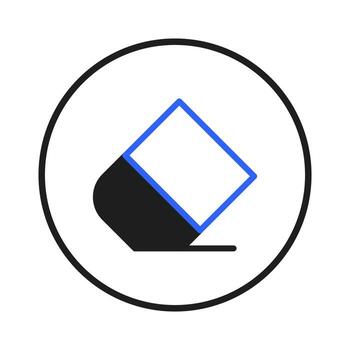 Geometric abstraction featuring an eraser-like shape contained in a black circle frame on a white vector