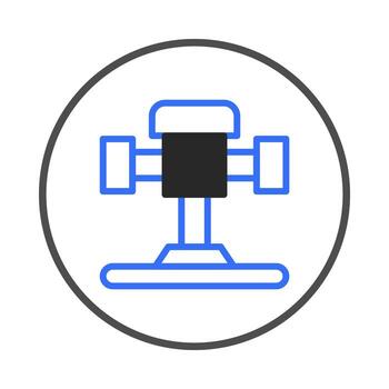 Geometric abstraction showing a stylized blue outline of a minimalist machinery apparatus within a vector